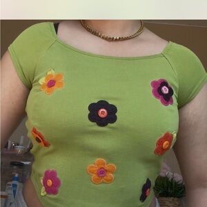 Floral Embroidered Green Top